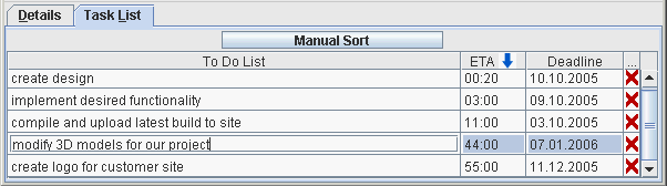 sorted timesheet task list